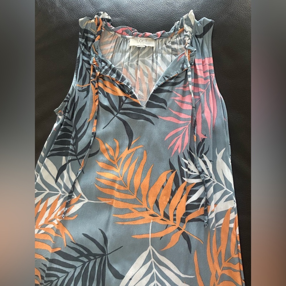LOFT Multicolor Leaf Pattern Sleeveless Dress Siz… - image 3